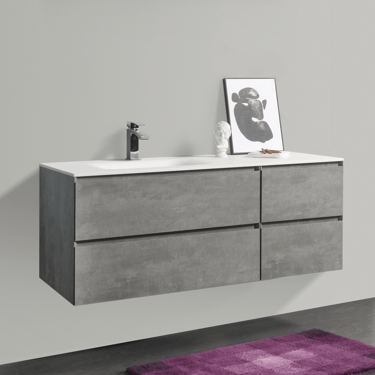 KOLO 0826 Wall Hung 52-inch Bathroom Vanity in Stone Gray Finish