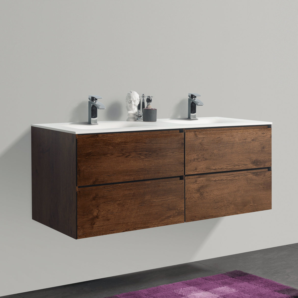 KOLO 0870 Wall Hung 52-inch Bathroom Vanity in Rose Wood Finish