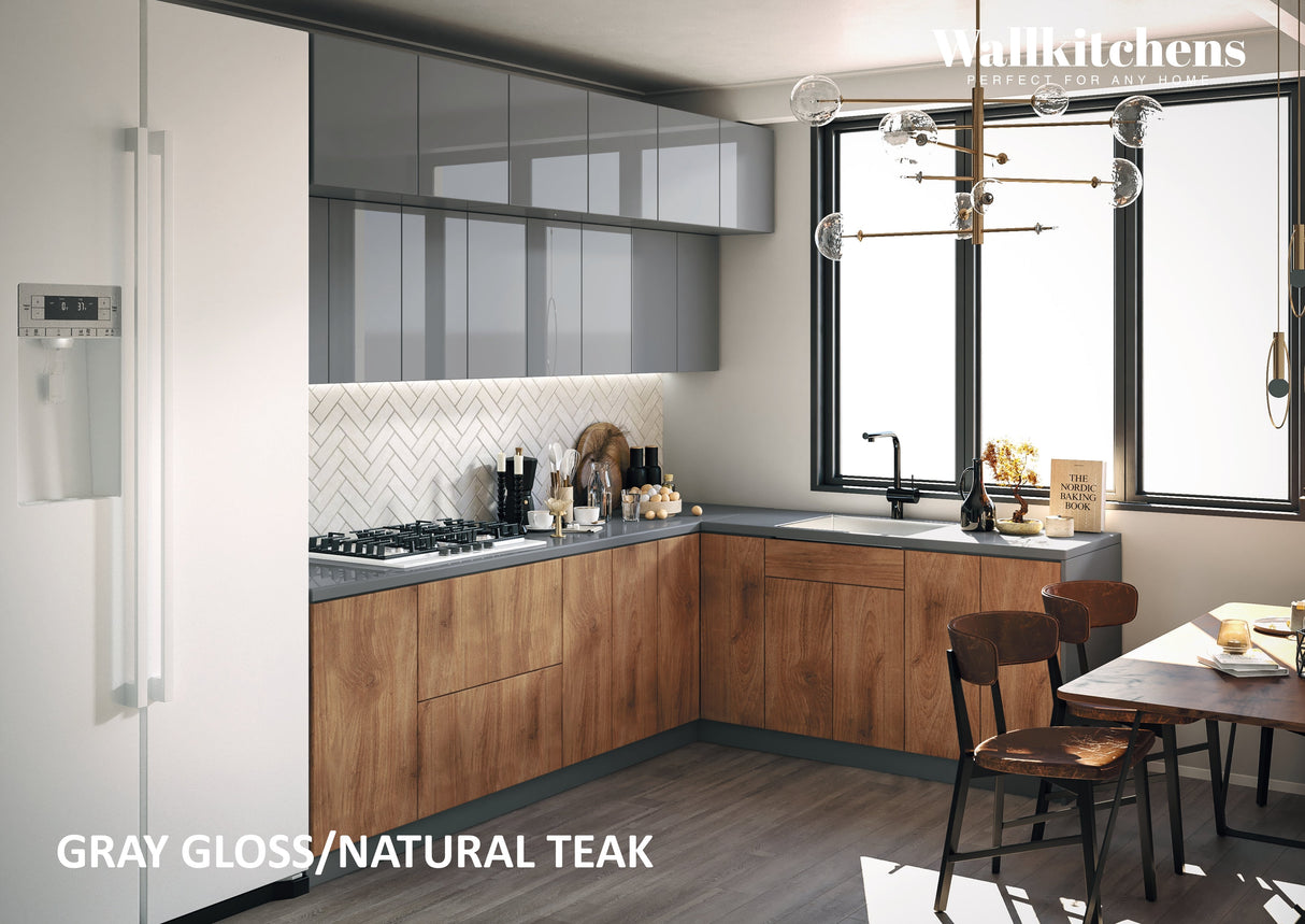 Kitchen Radiance Collection Natural Teak & Gray Color Base Size 9Ft Wide