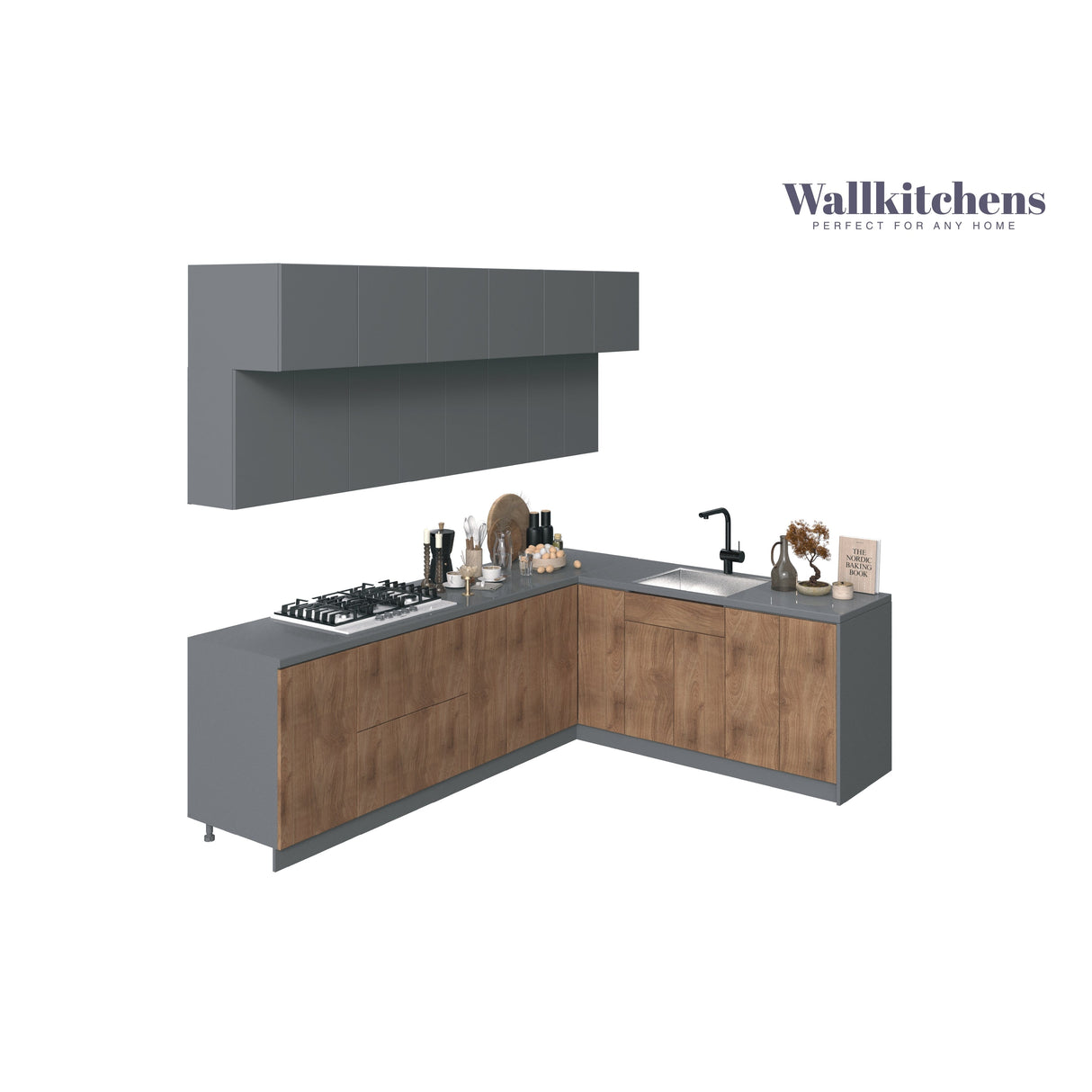 Kitchen Radiance Collection Natural Teak & Gray Color Base Size 9Ft Wide