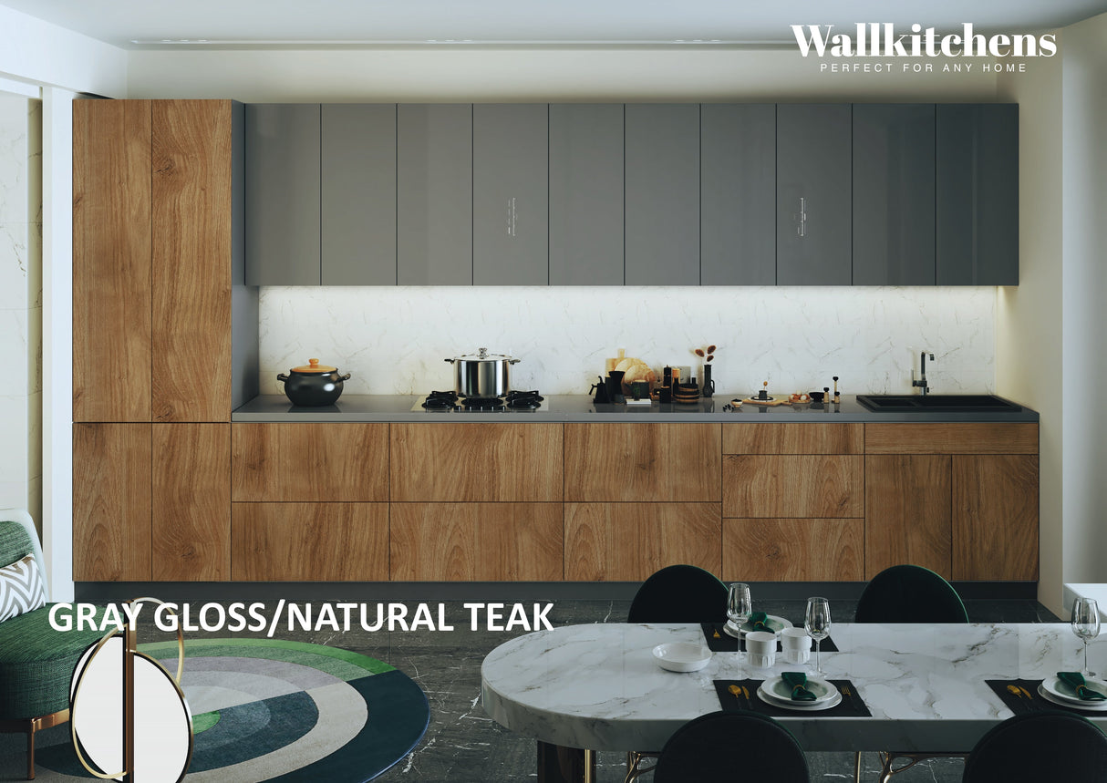 Kitchen Celestial Collection Natural Teak & Gray Color Base Size 15Ft Wide