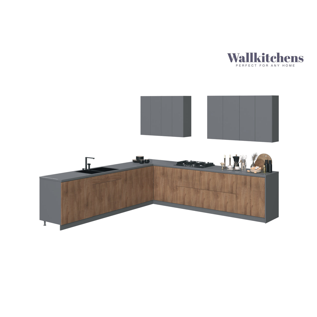 Kitchen Prodigy Collection Natural Teak & Gray Color Base Size 11Ft Wide