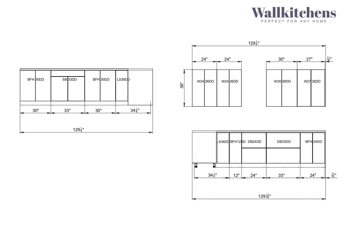 Kitchen Prodigy Collection White Gloss Color Base Size 11Ft Wide