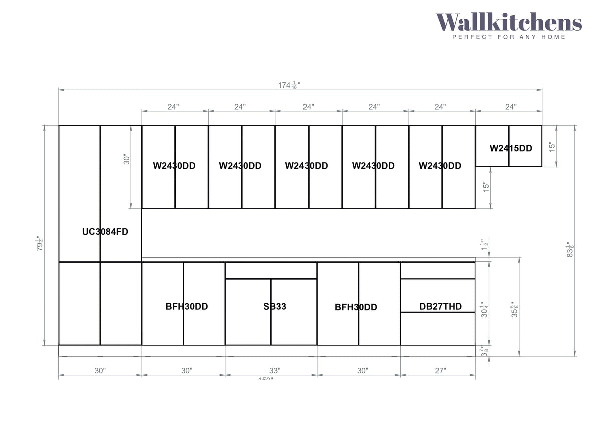 Kitchen Imperial Collection White Matte Color Base Size 15Ft Wide