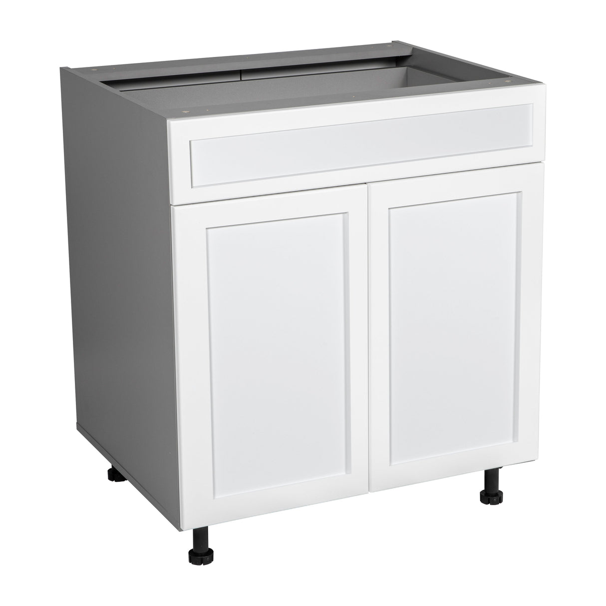 33" Base Cabinet Double Door Single Drawer with Shaker White Matte door