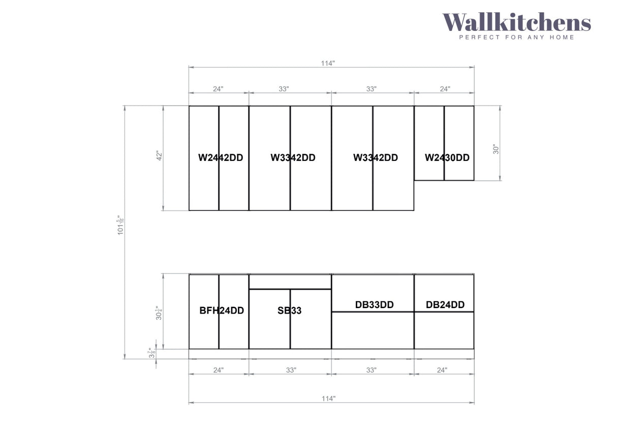 Kitchen Contemporary Collection Gray Color Base Size 9.5Ft Wide