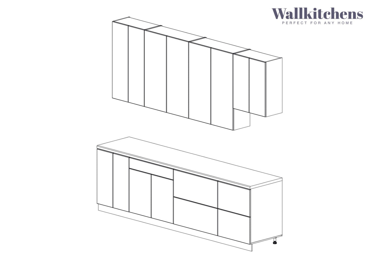 Kitchen Contemporary Collection White Gloss Color Base Size 9.5Ft Wide