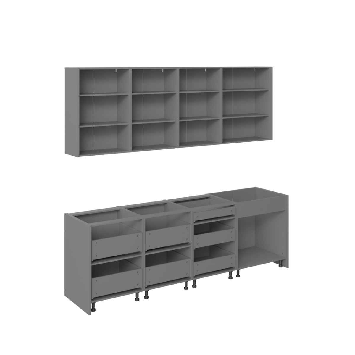 Kitchen Fusion Collection Natural Teak & White Gloss Color Base Size 8.5Ft Wide