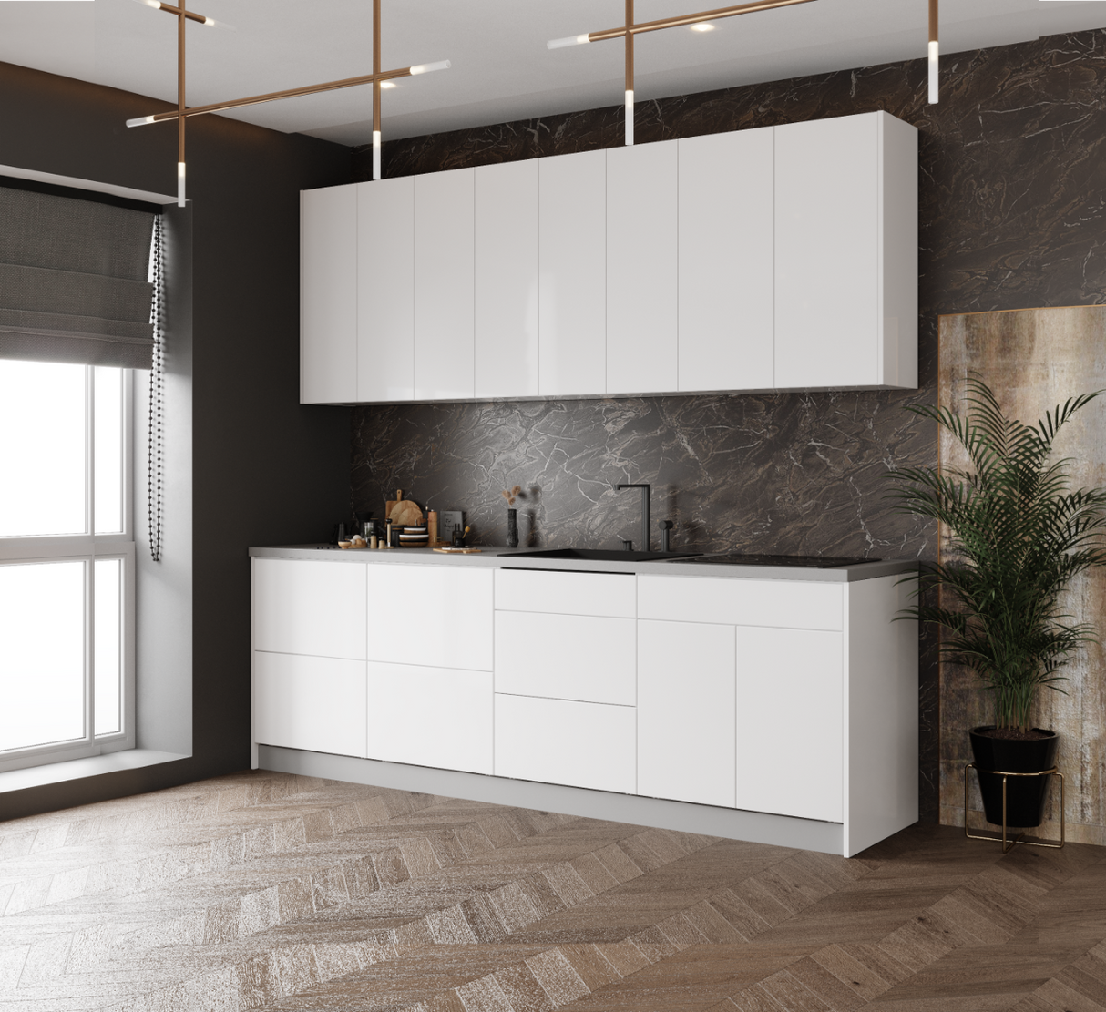 Kitchen Fusion Collection White Gloss Color Base Size 8.5Ft Wide