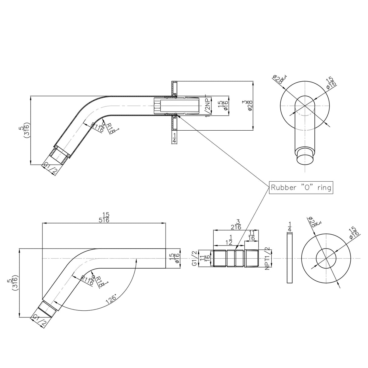 KOLO Wall Mounted 45 Degree 6-inch Shower Head Arm