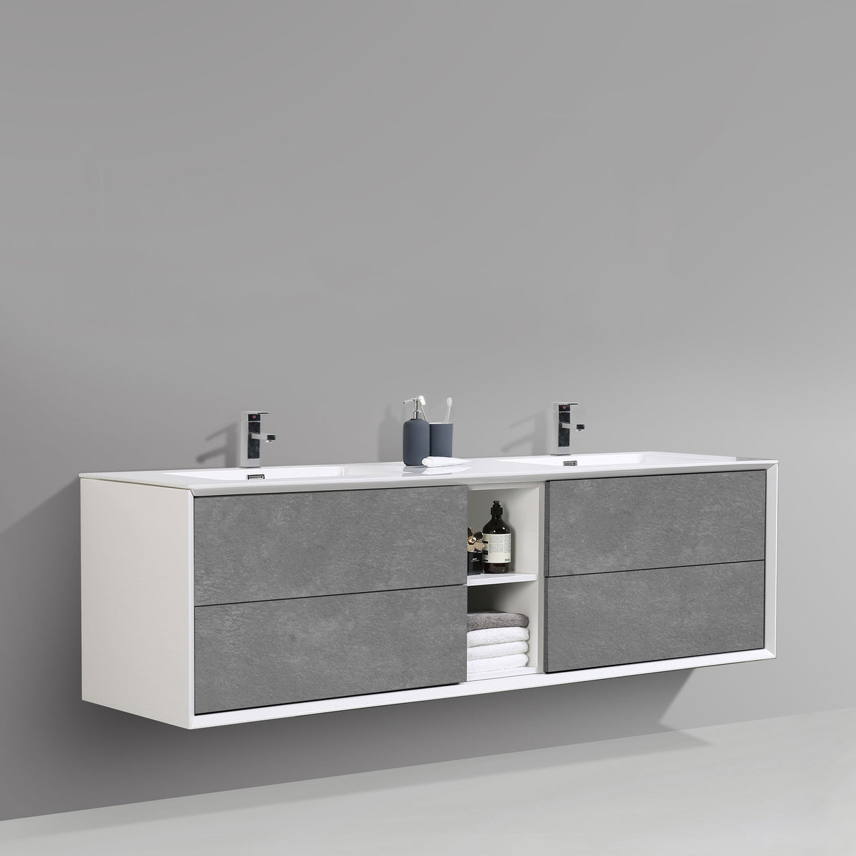 KOLO 0711 Wall Hung 75-inch Bathroom Vanity in Stone Gray Finish