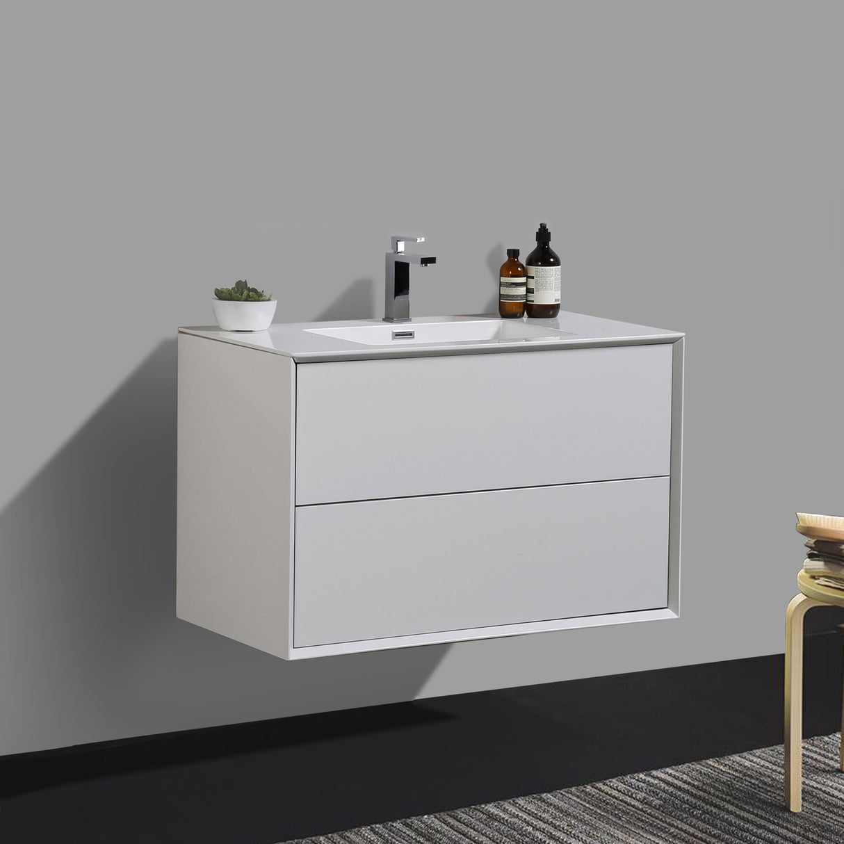 BAI 8013 Wall Hung 24-inch Bathroom Cabinet in Gloss White Finish