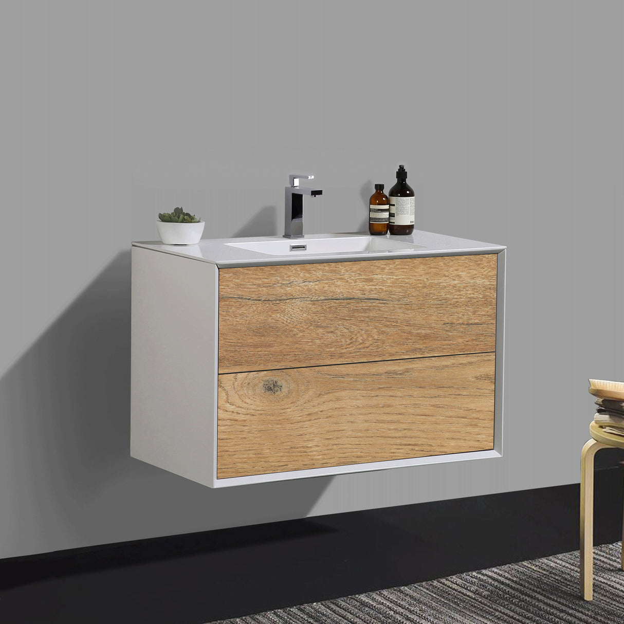 KOLO 0720 Wall Hung 30-inch Bathroom Vanity in Rough Oak Finish