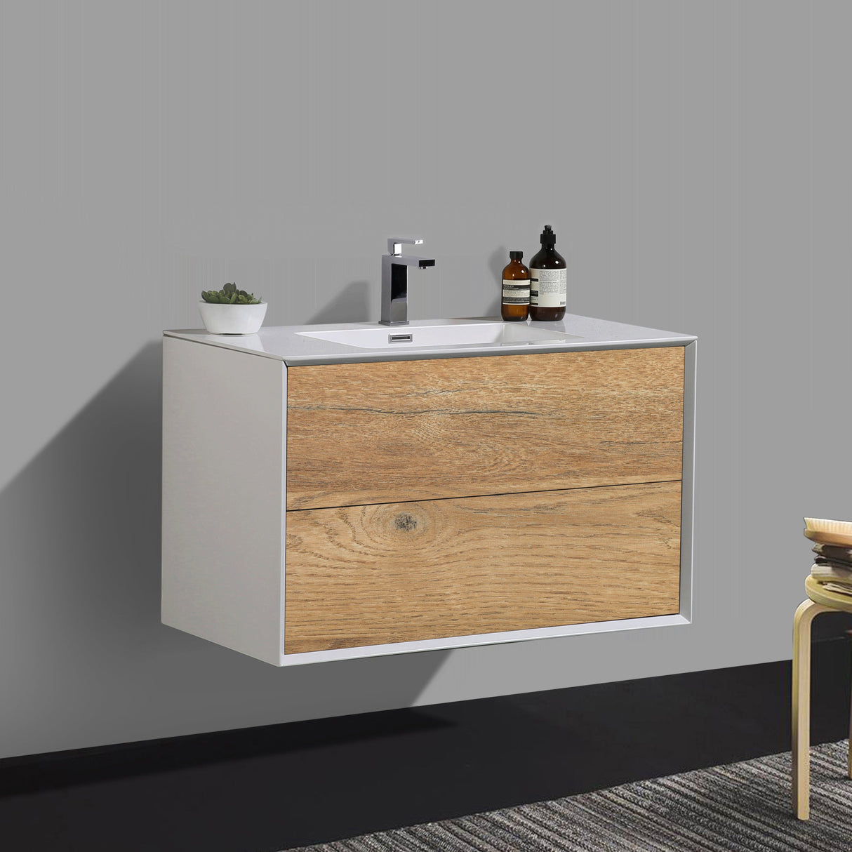 KOLO 0721 Wall Hung 36-inch Bathroom Vanity in Rough Oak Finish