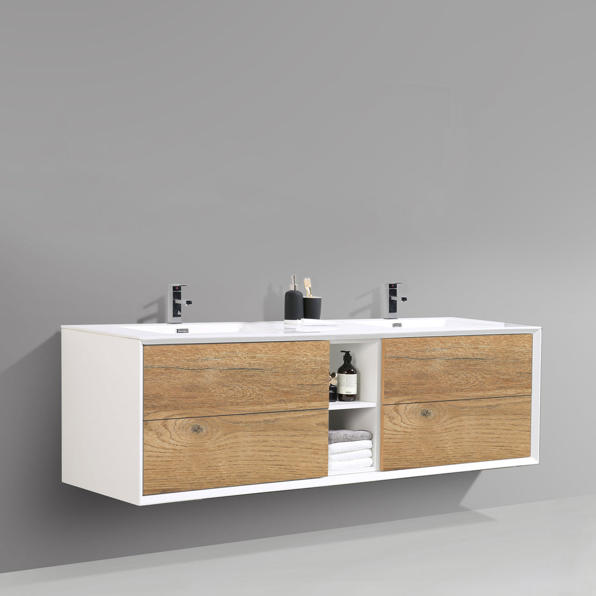 KOLO 0722 Wall Hung 75-inch Bathroom Vanity in Rough Oak Finish