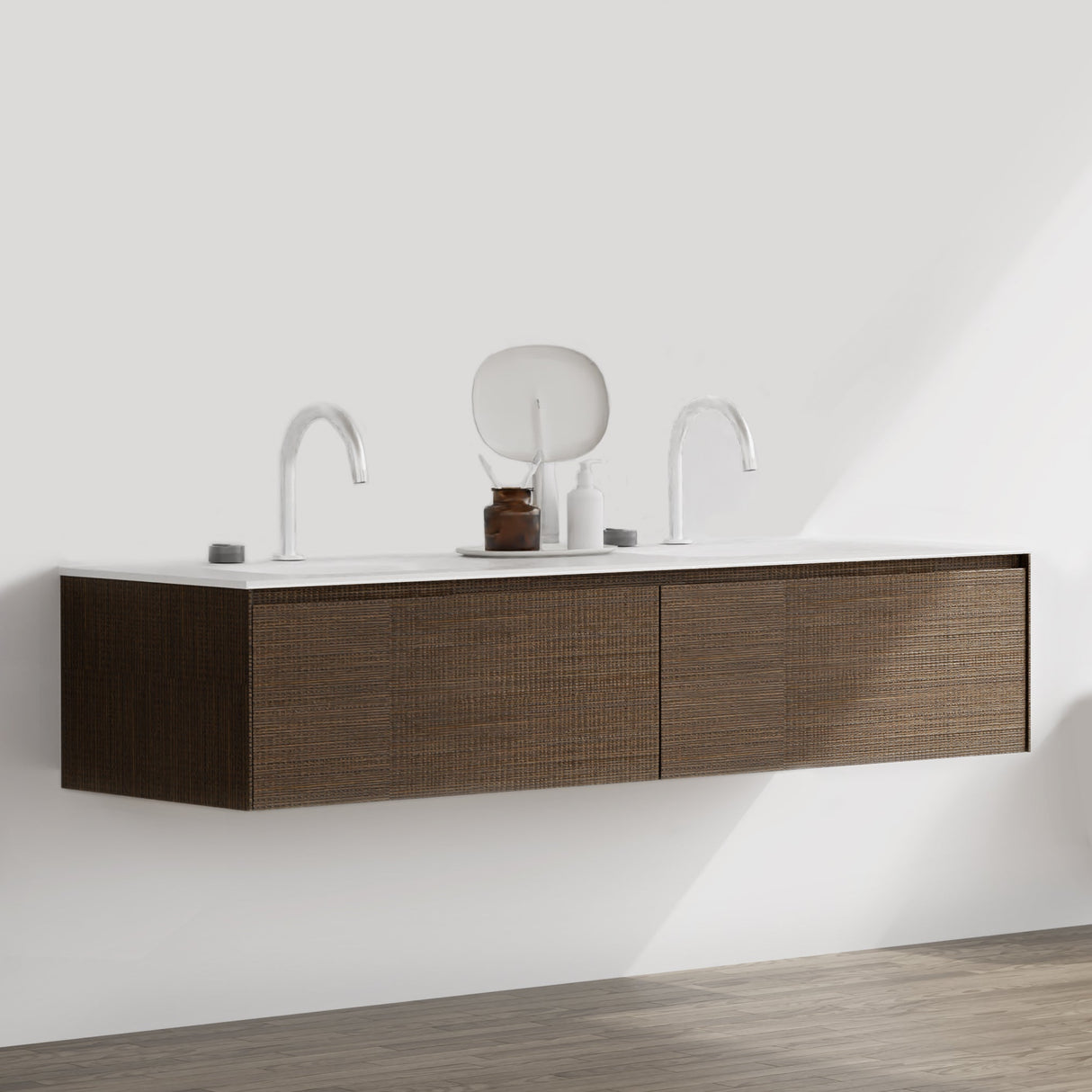 KOLO 0723 Wall Hung 71-inch Bathroom Vanity in Cloth Walnut Finish