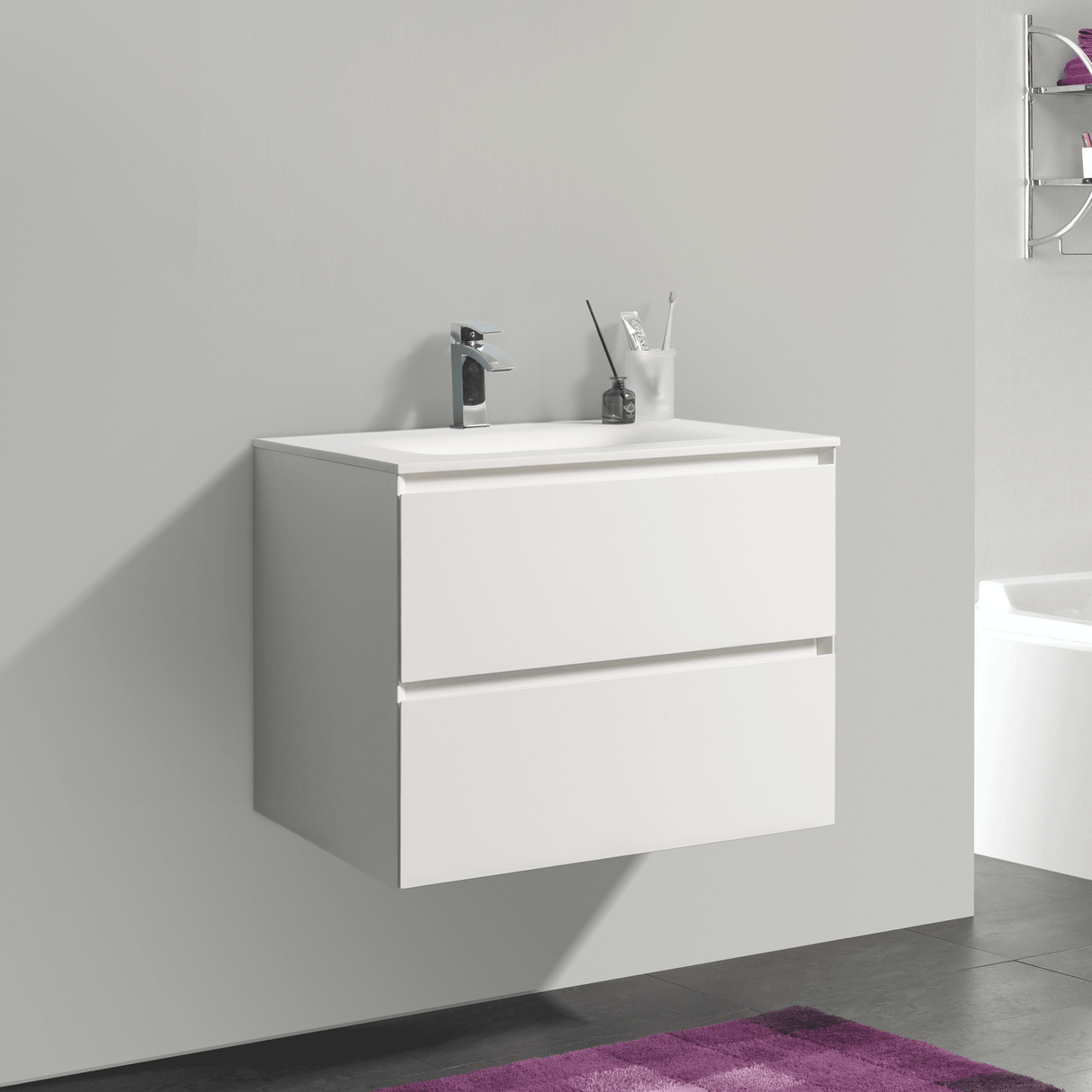 KOLO 0800 Wall Hung 26-inch Bathroom Vanity in Matte White Finish