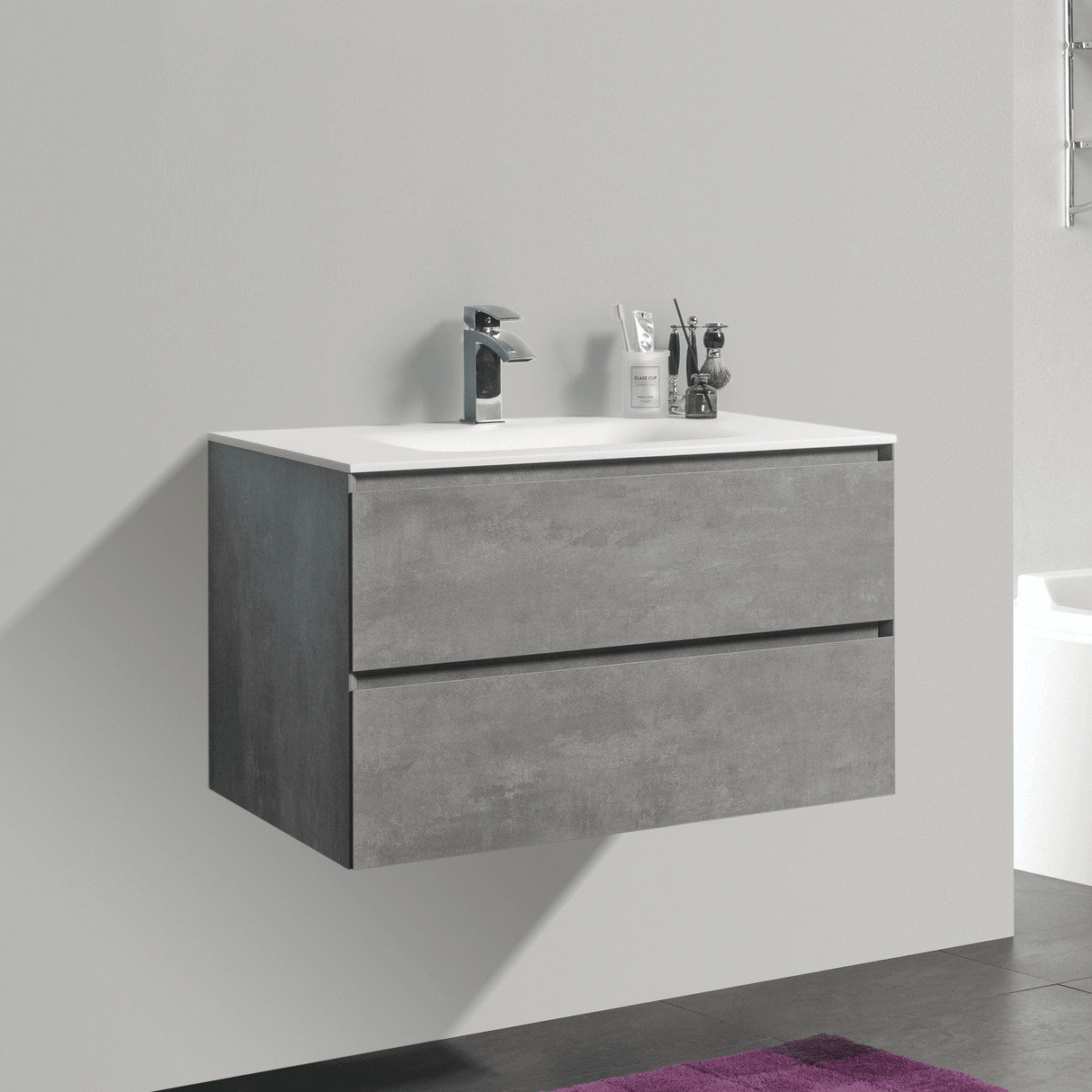 KOLO 0808 Wall Hung 34-inch Bathroom Vanity in Stone Gray Finish