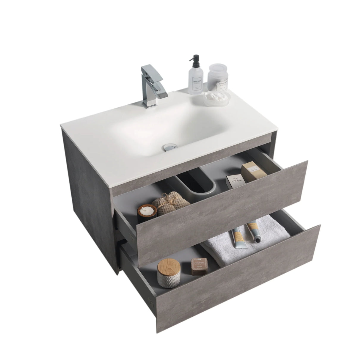 KOLO 0808 Wall Hung 34-inch Bathroom Vanity in Stone Gray Finish