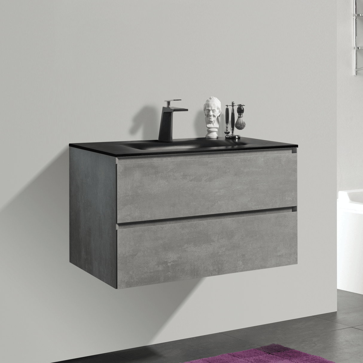 KOLO 0809 Wall Hung 34-inch Bathroom Vanity in Stone Gray Finish