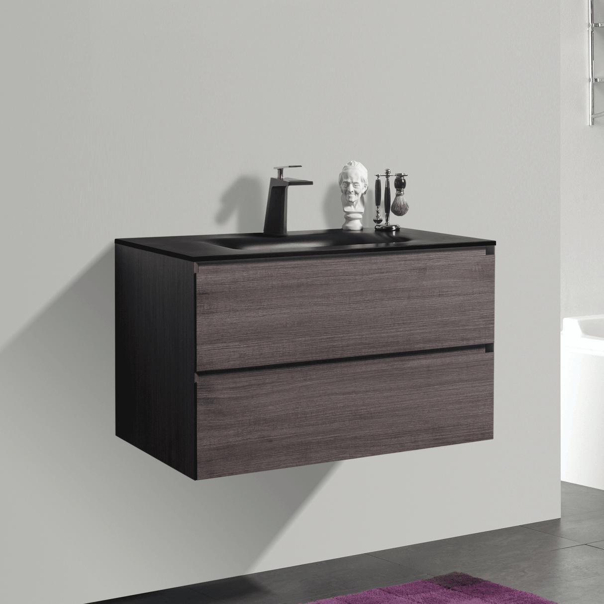 KOLO 0811 Wall Hung 34-inch Bathroom Vanity in Graphite Wood Finish