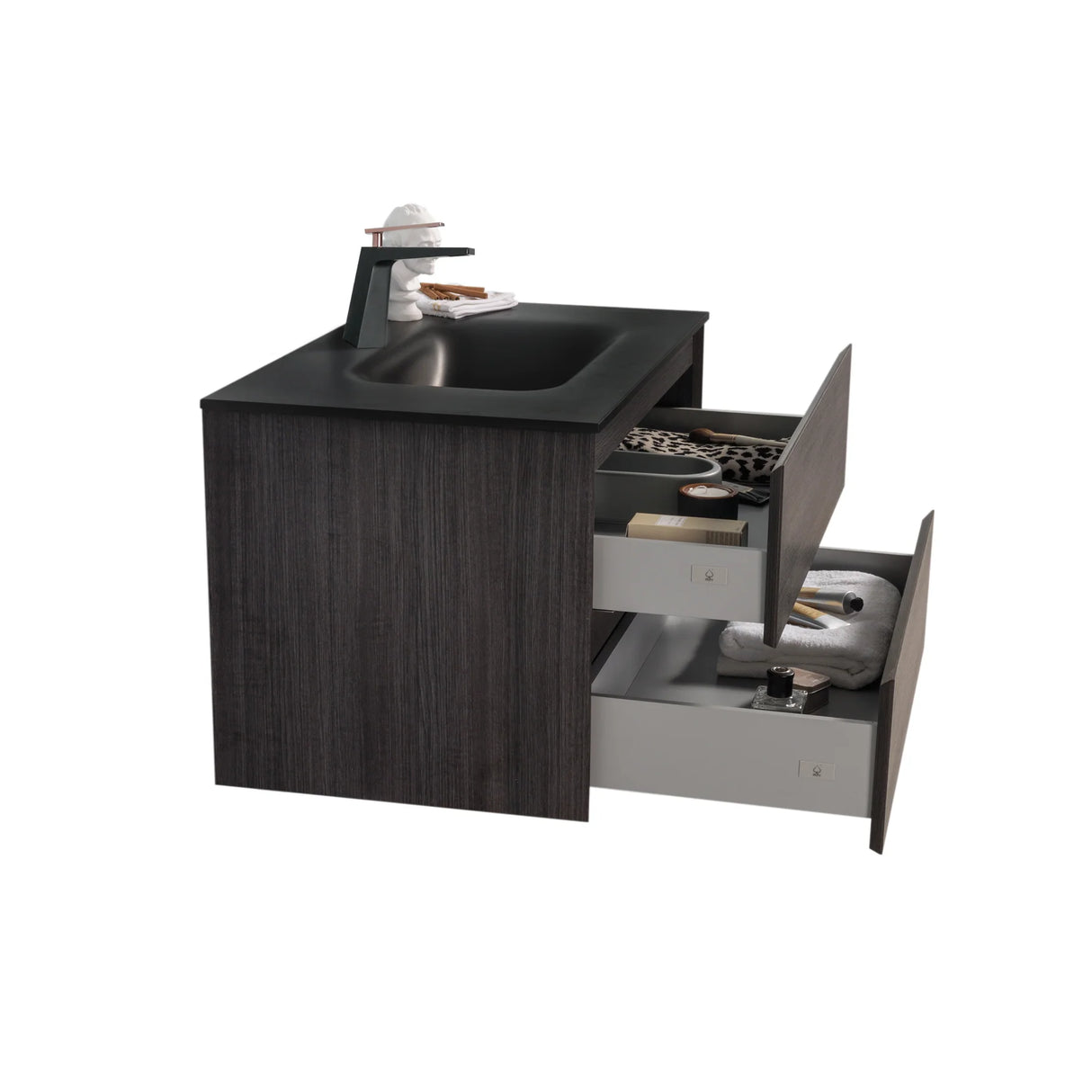 KOLO 0811 Wall Hung 34-inch Bathroom Vanity in Graphite Wood Finish