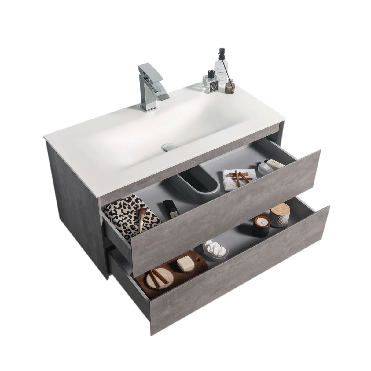 KOLO 0814 Wall Hung 42-inch Bathroom Vanity in Stone Gray Finish