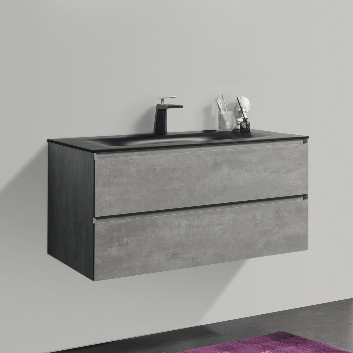 KOLO 0815 Wall Hung 42-inch Bathroom Vanity in Stone Gray Finish