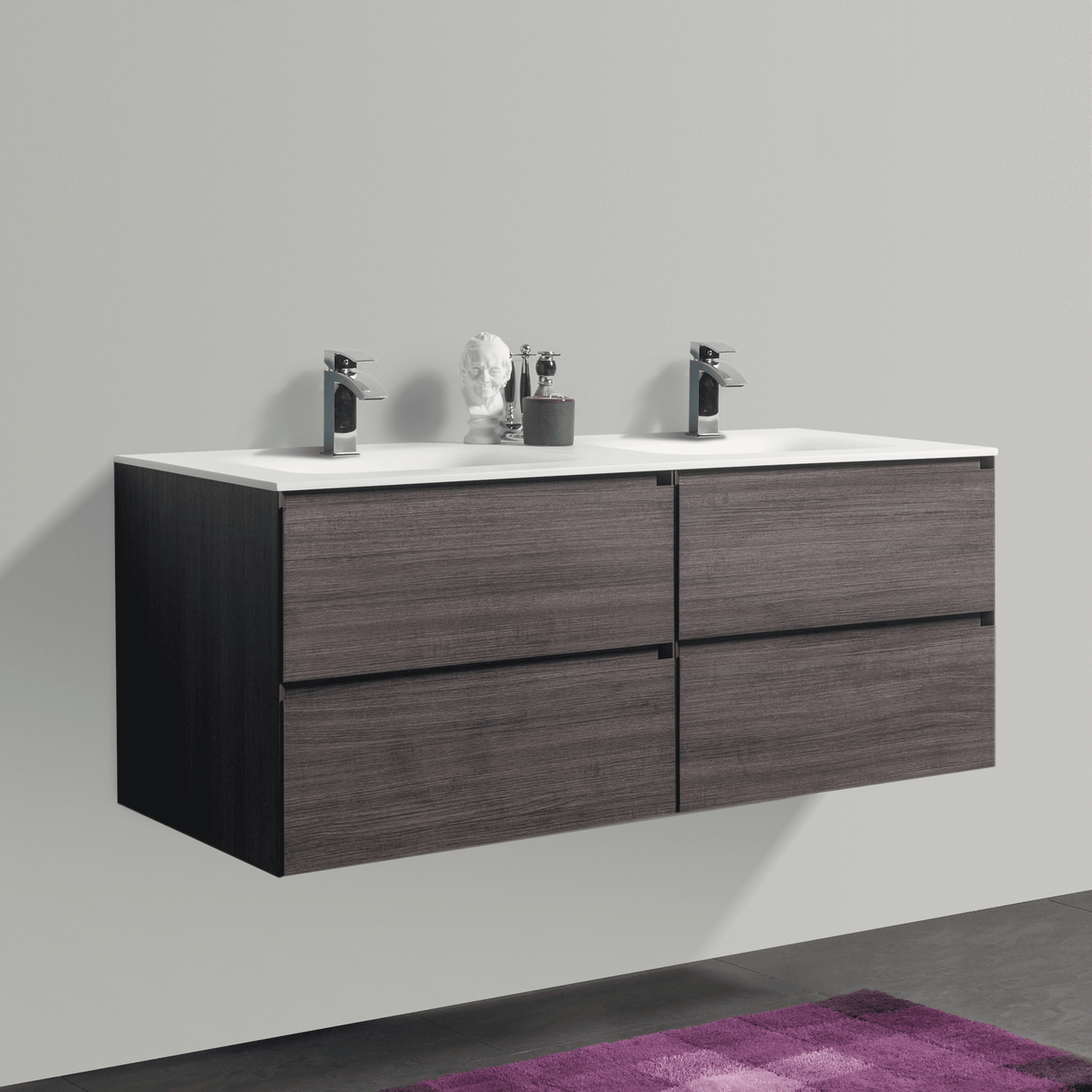 KOLO 0822 Wall Hung 52-inch Bathroom Vanity in Graphite Wood Finish