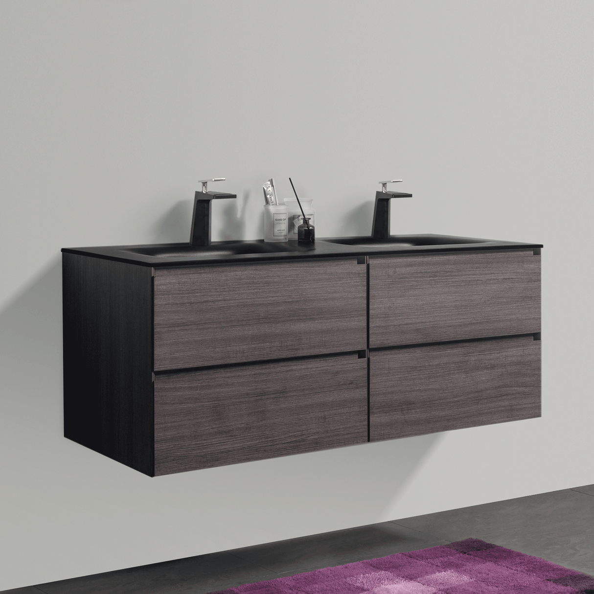 KOLO 0823 Wall Hung 52-inch Bathroom Vanity in Graphite Wood Finish