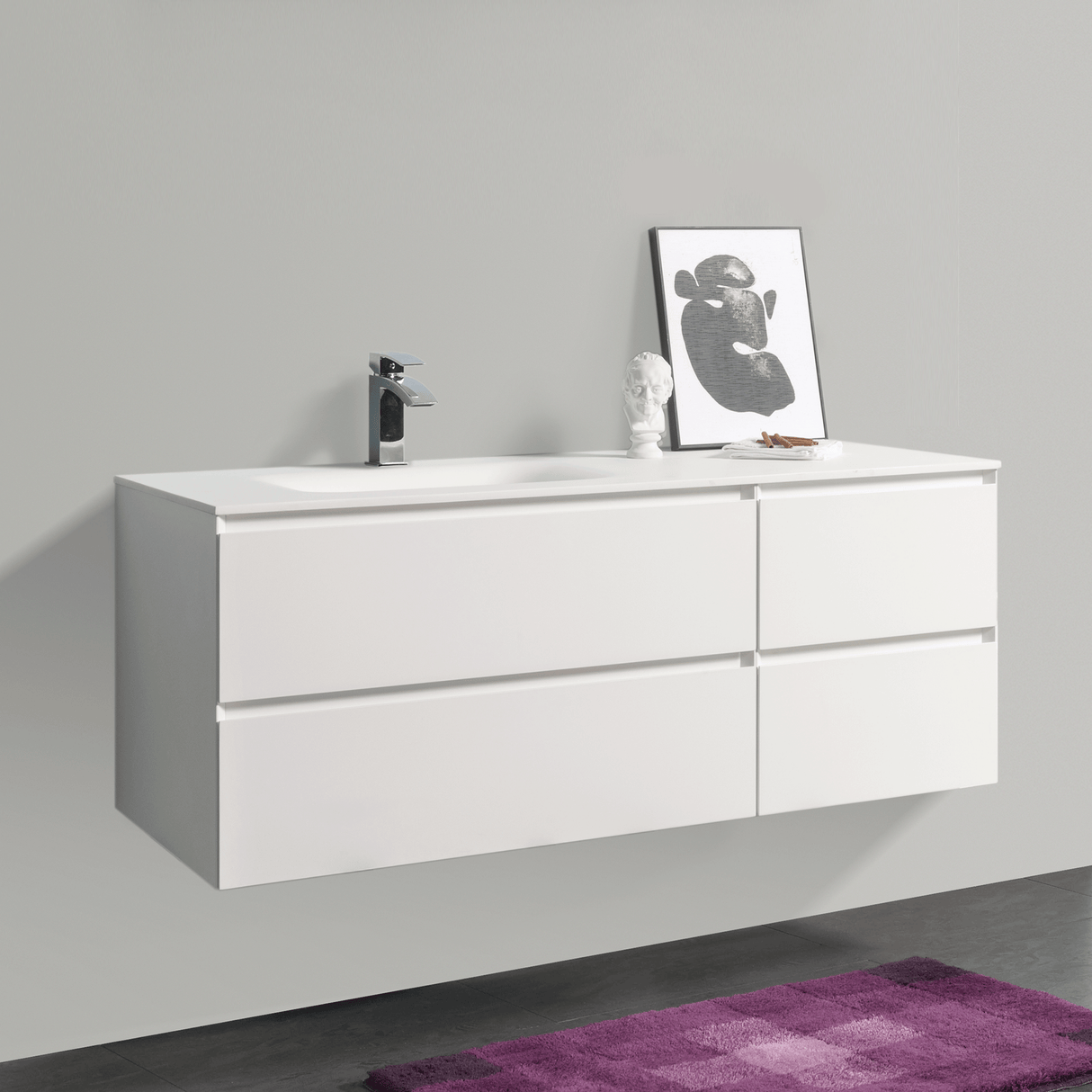 KOLO 0824 Wall Hung 52-inch Bathroom Vanity in Matte White Finish