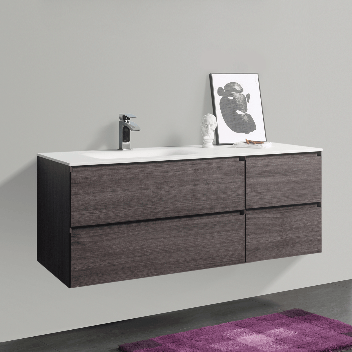 KOLO 0828 Wall Hung 52-inch Bathroom Vanity in Graphite Wood Finish