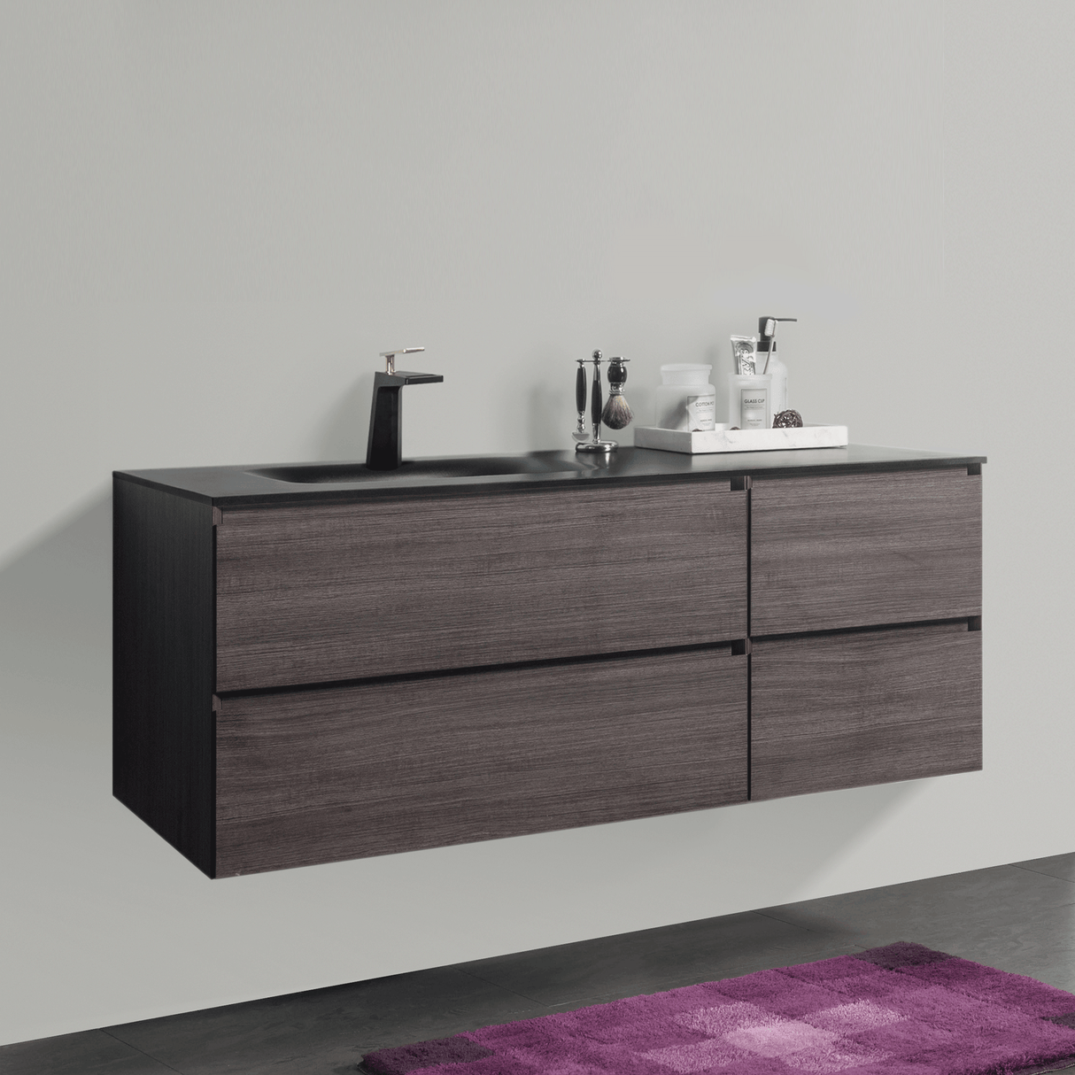 KOLO 0829 Wall Hung 52-inch Bathroom Vanity in Graphite Wood Finish