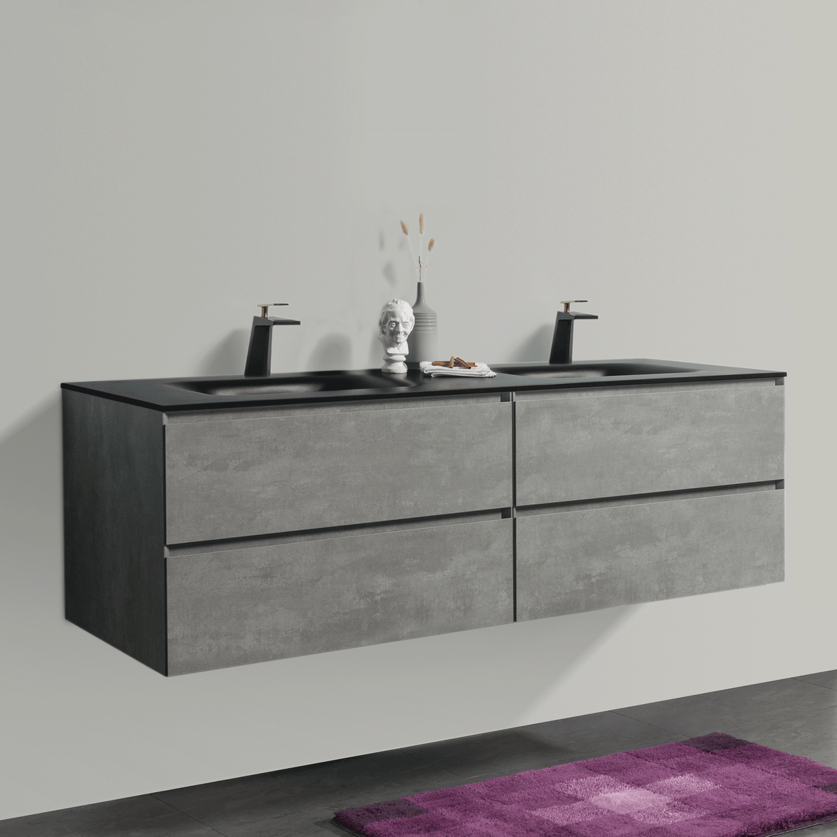 KOLO 0833 Wall Hung 68-inch Bathroom Vanity in Stone Gray Finish