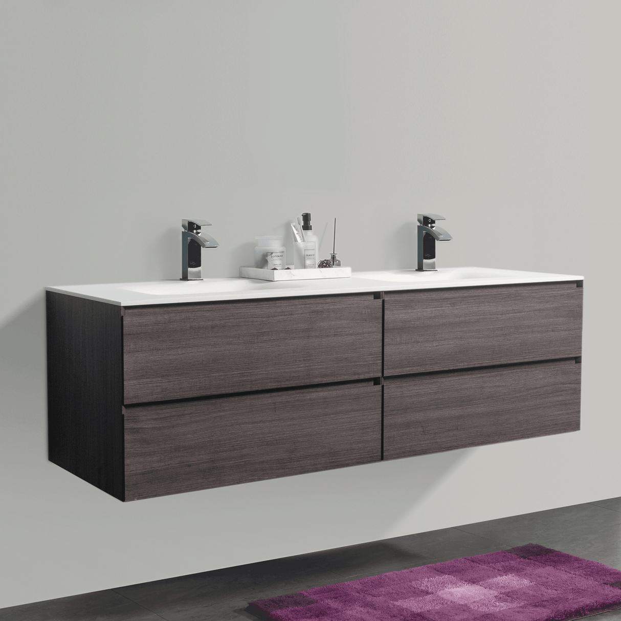 KOLO 0834 Wall Hung 68-inch Bathroom Vanity in Graphite Wood Finish