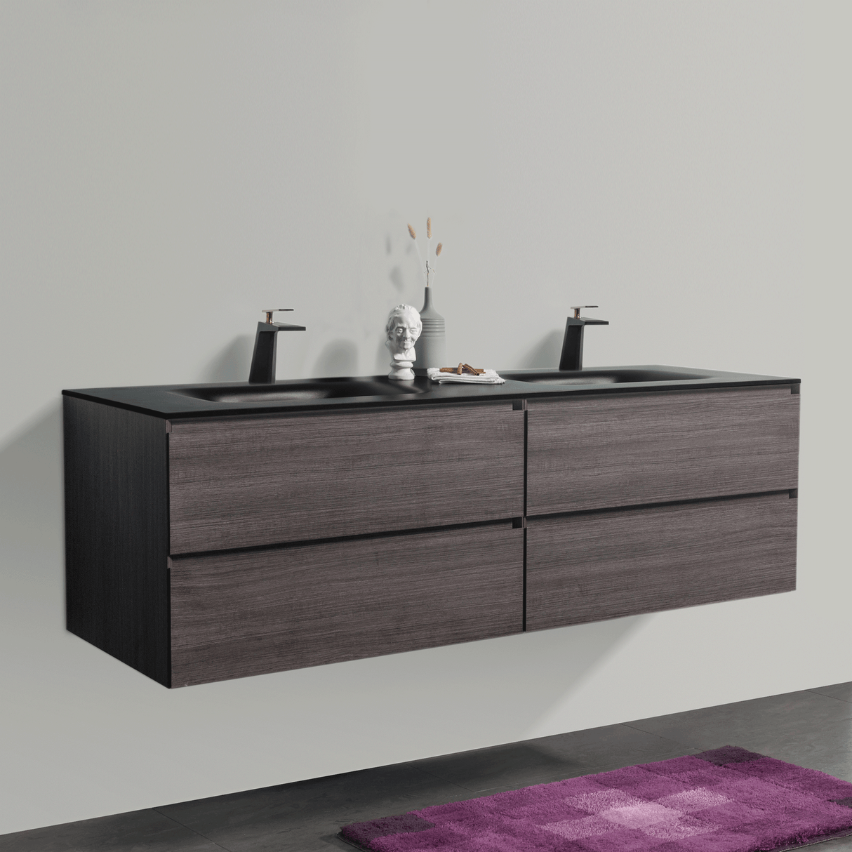 KOLO 0835 Wall Hung 68-inch Bathroom Vanity in Graphite Wood Finish