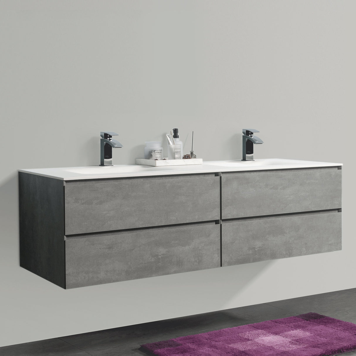 KOLO 0839 Wall Hung 84-inch Bathroom Vanity in Stone Gray Finish