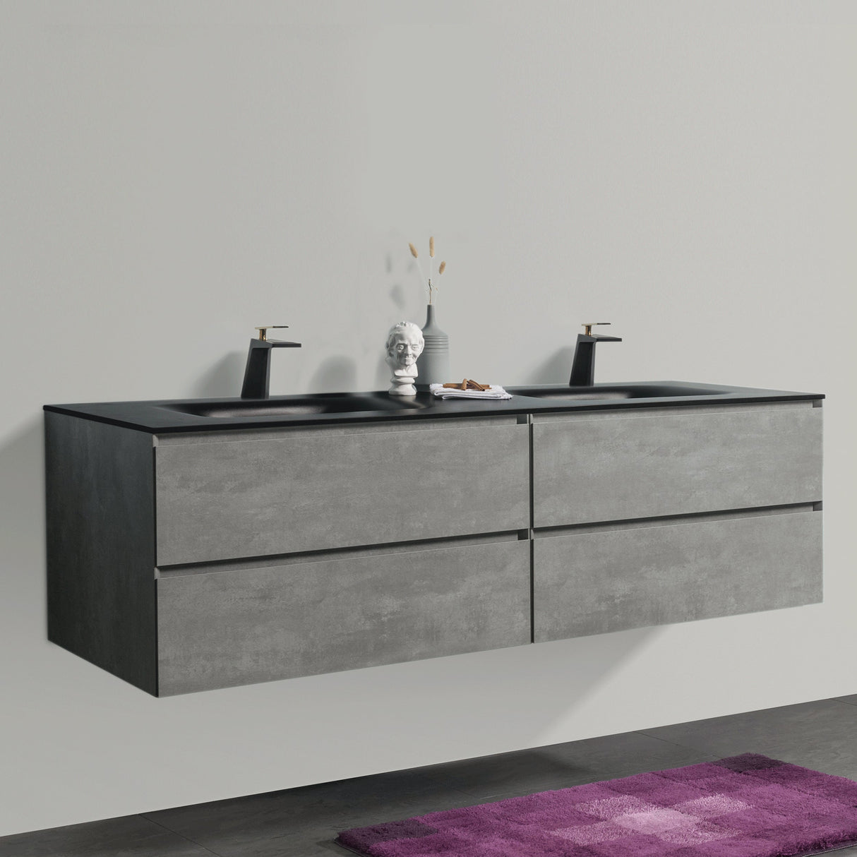 KOLO 0840 Wall Hung 84-inch Bathroom Vanity in Stone Gray Finish