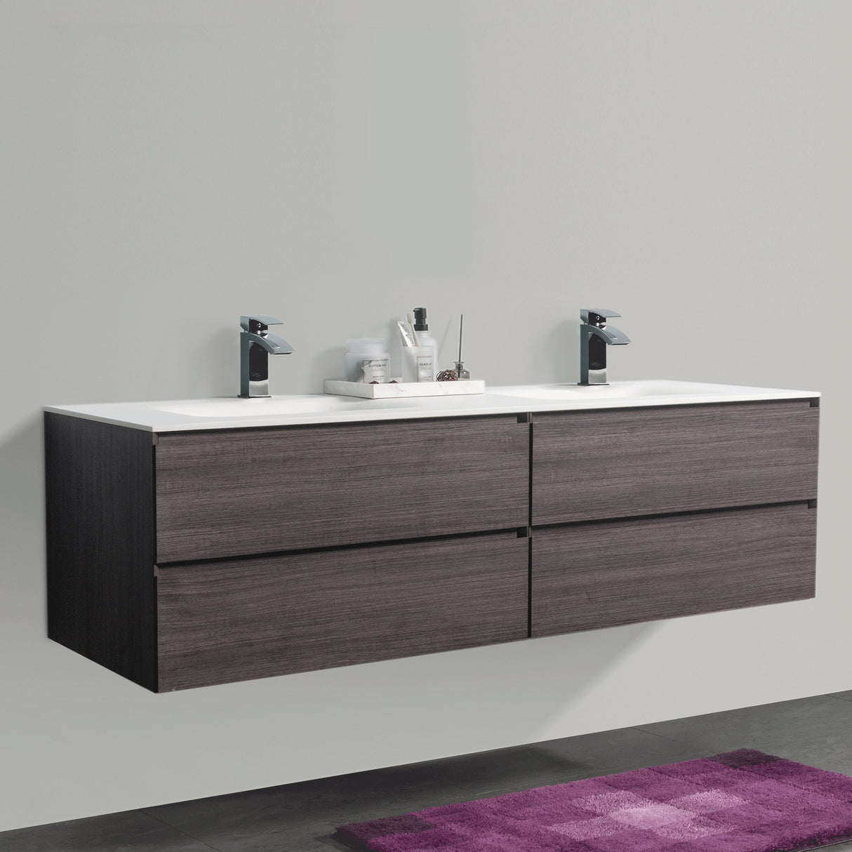 KOLO 0841 Wall Hung 84-inch Bathroom Vanity in Graphite Wood Finish