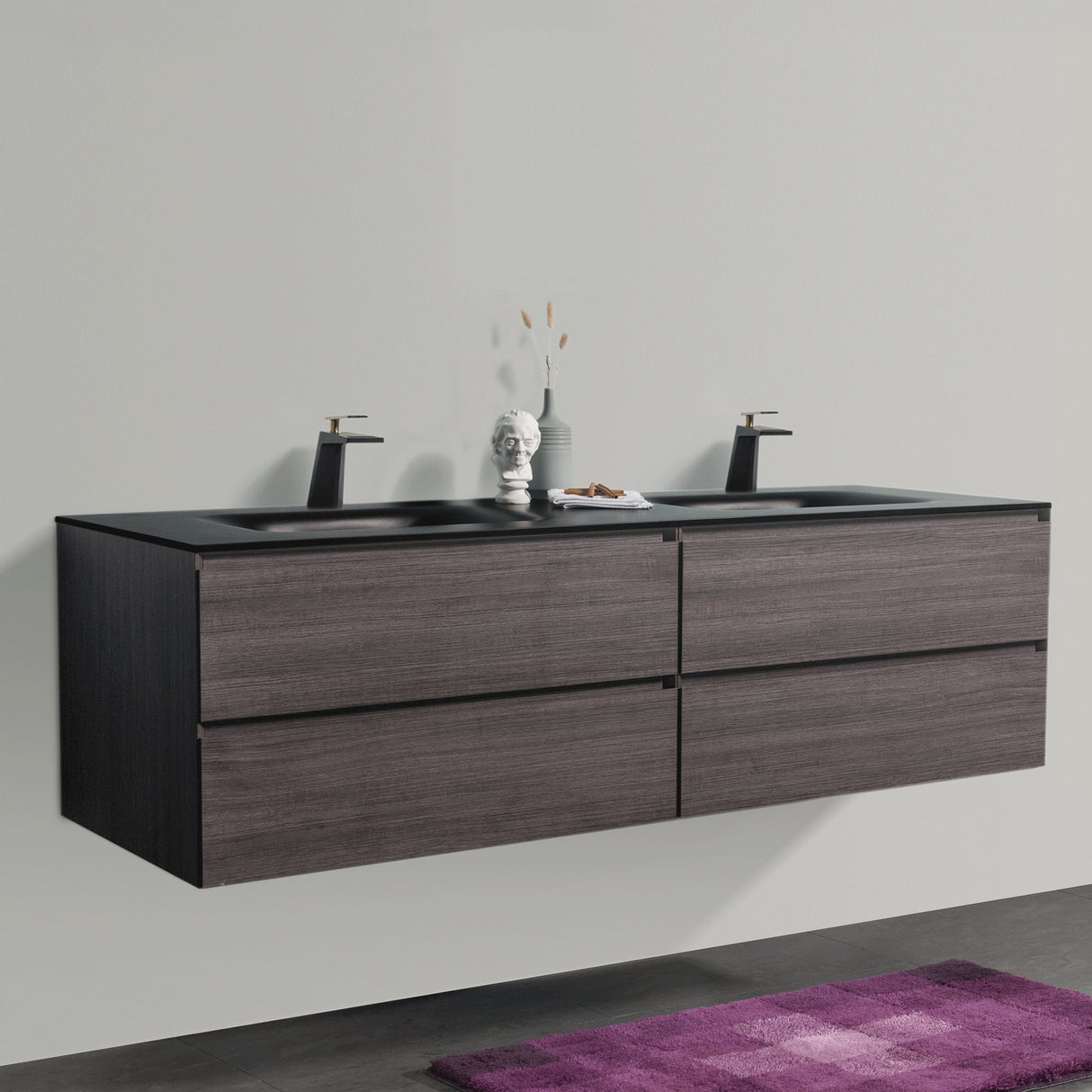 KOLO 0842 Wall Hung 84-inch Bathroom Vanity in Graphite Wood Finish