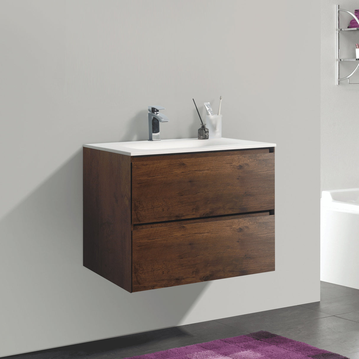 KOLO 0843 Wall Hung 26-inch Bathroom Vanity in Rose Wood Finish