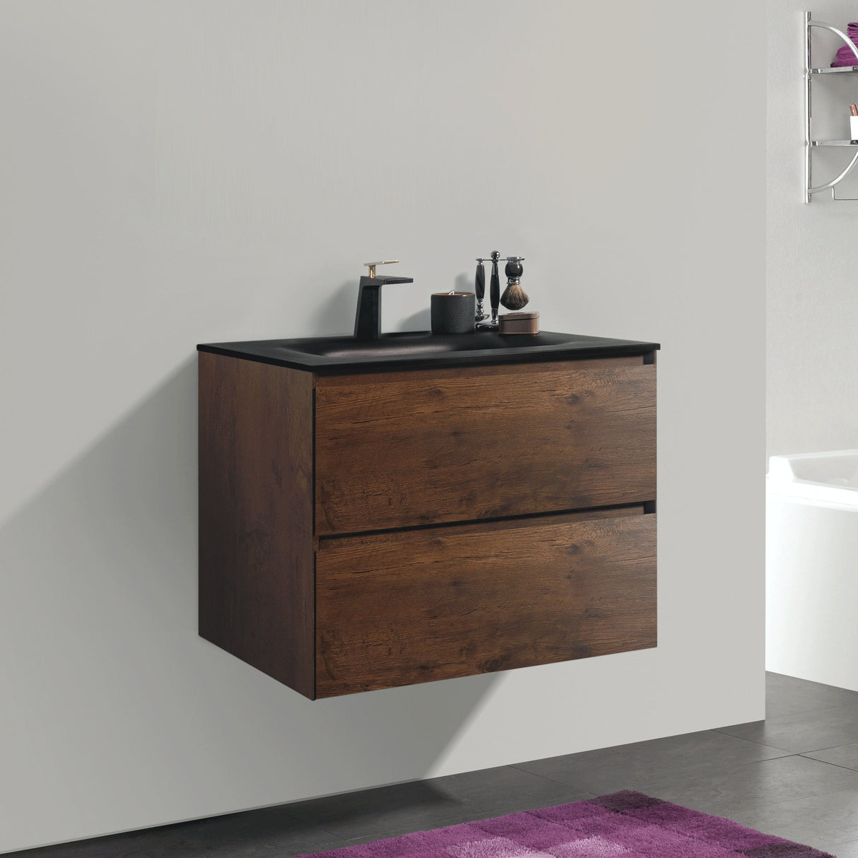 KOLO 0844 Wall Hung 26-inch Bathroom Vanity in Rose Wood Finish