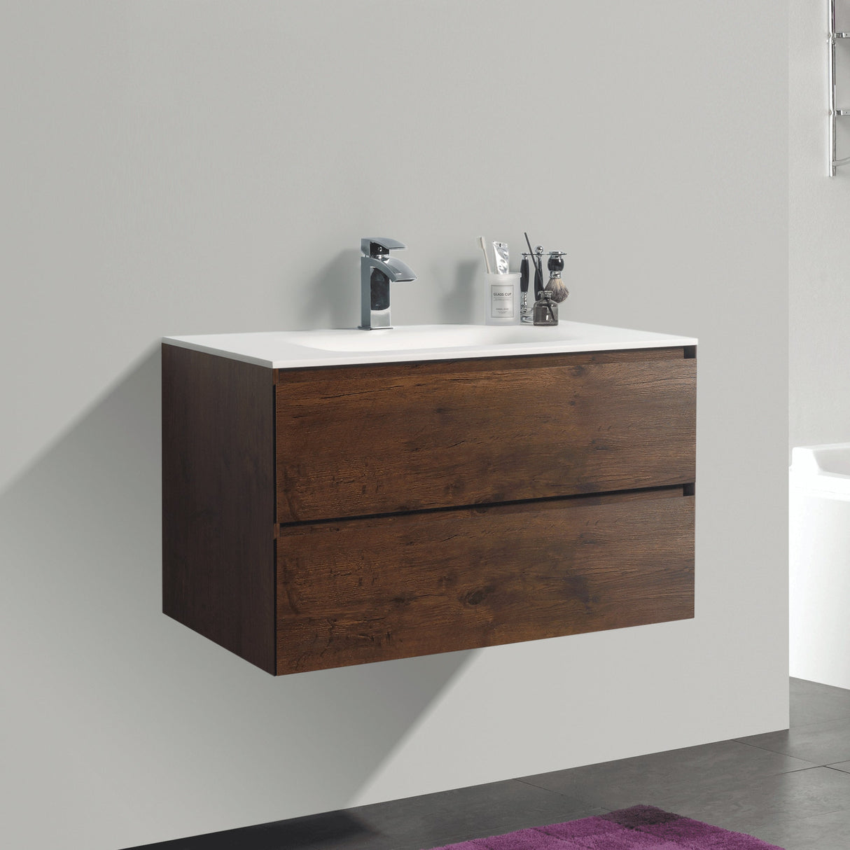 KOLO 0845 Wall Hung 34-inch Bathroom Vanity in Rose Wood Finish