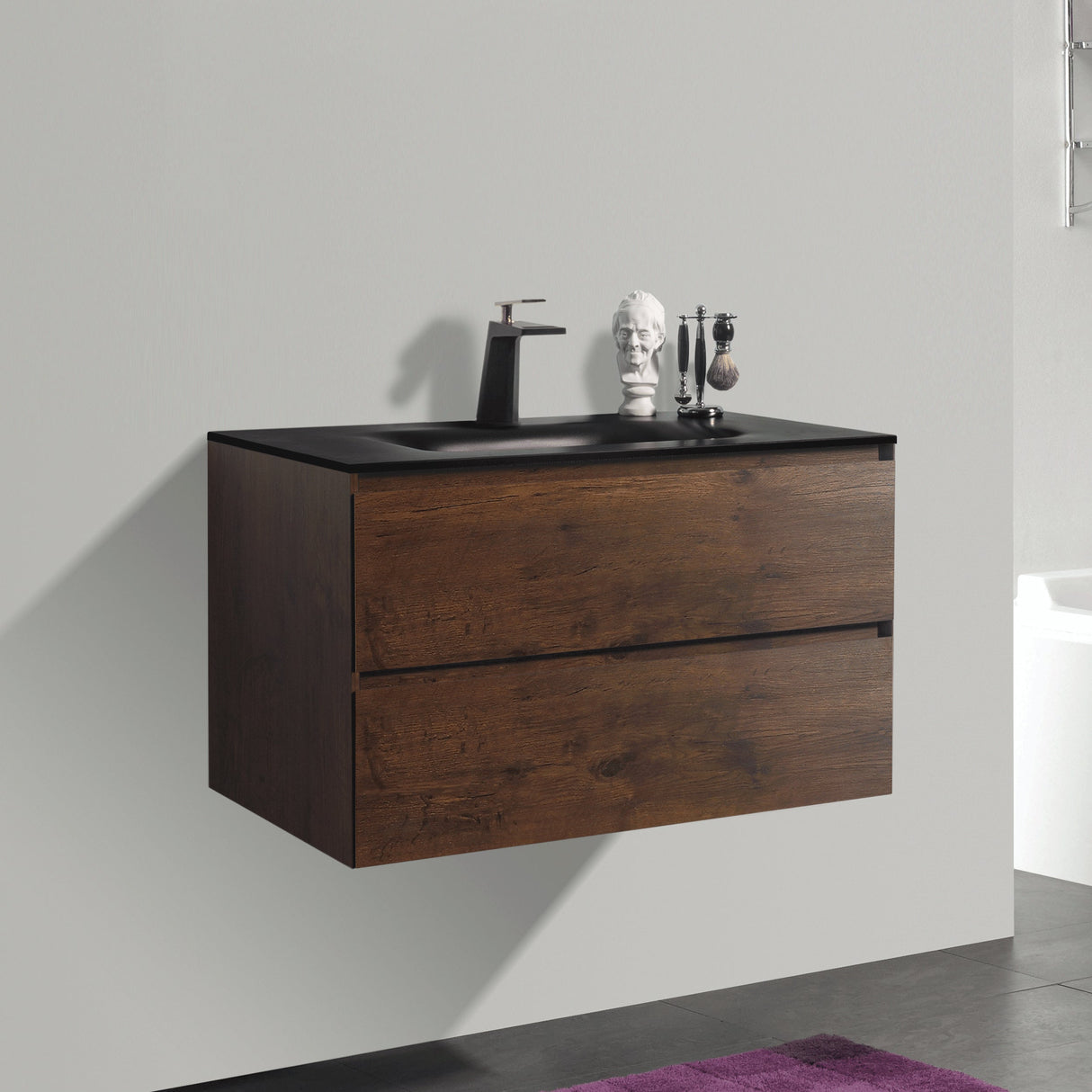 KOLO 0846 Wall Hung 34-inch Bathroom Vanity in Rose Wood Finish