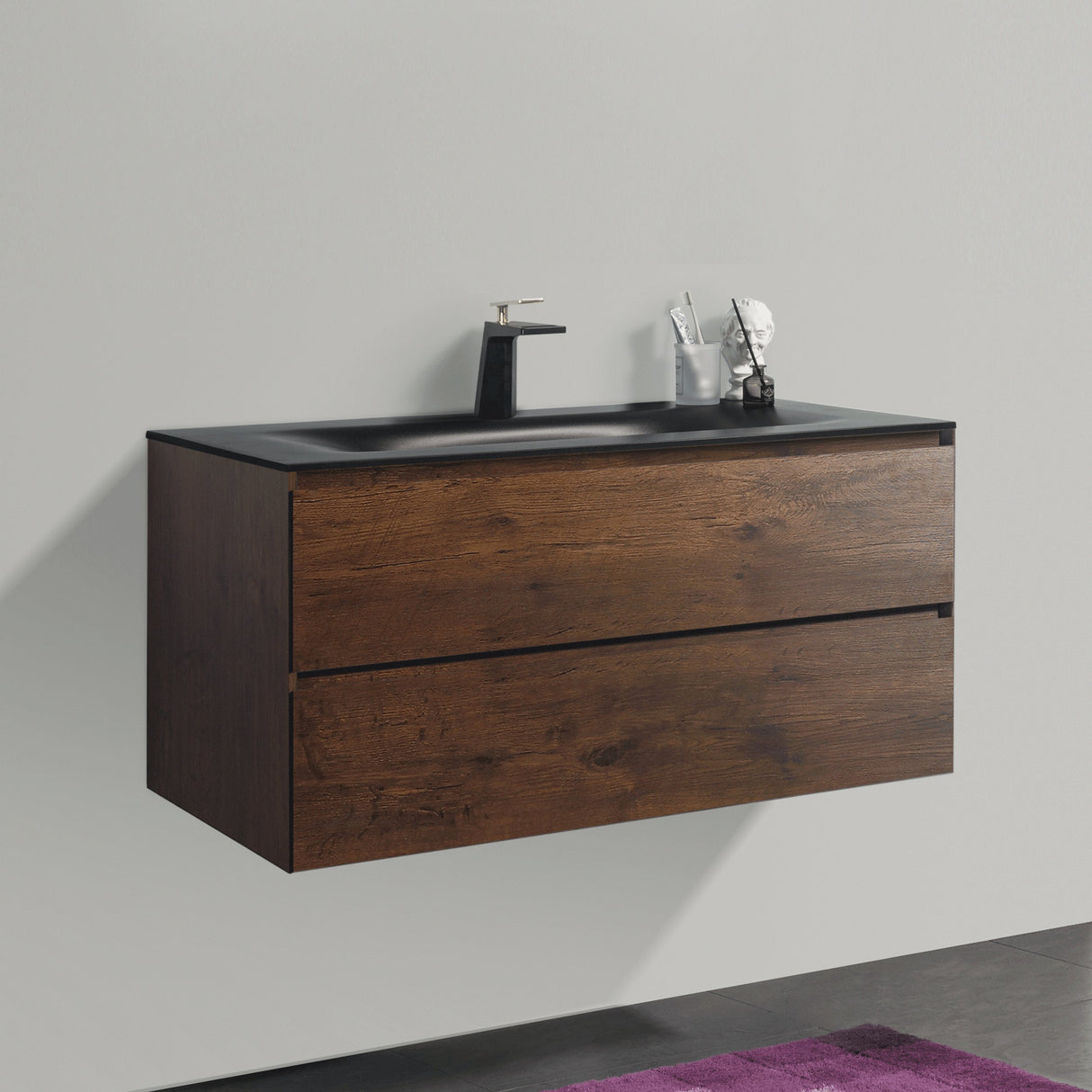 KOLO 0869 Wall Hung 42-inch Bathroom Vanity in Rose Wood Finish