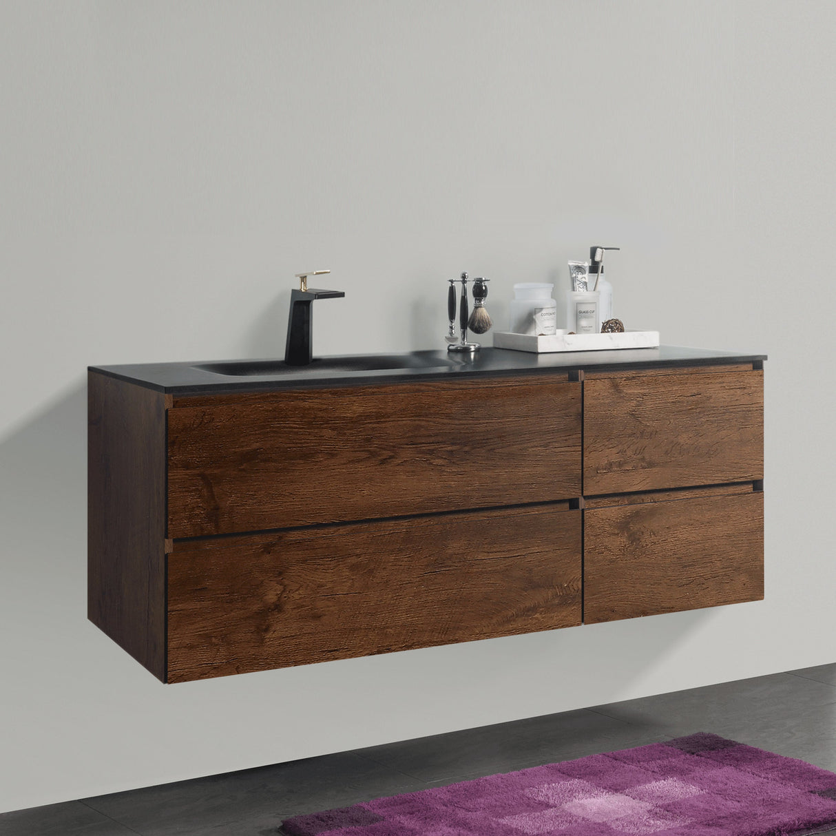 KOLO 0873 Wall Hung 52-inch Bathroom Vanity in Rose Wood Finish