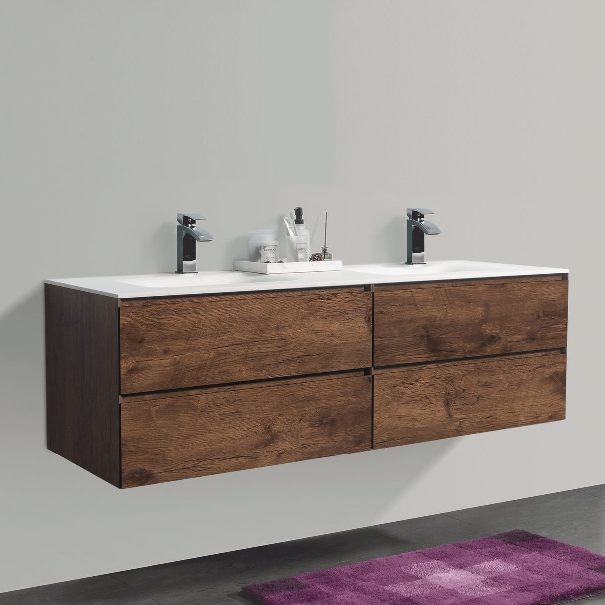 KOLO 0874 Wall Hung 68-inch Bathroom Vanity in Rose Wood Finish