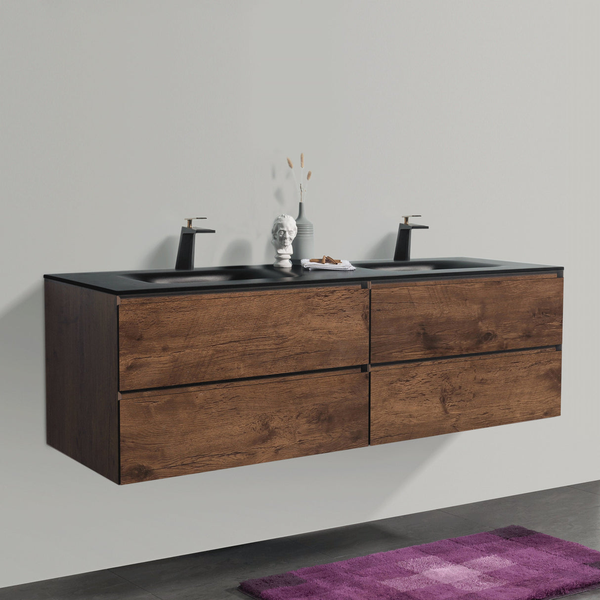 KOLO 0875 Wall Hung 68-inch Bathroom Vanity in Rose Wood Finish