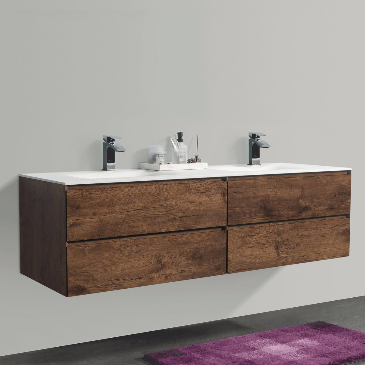 KOLO 0884 Wall Hung 84-inch Bathroom Vanity in Rose Wood Finish