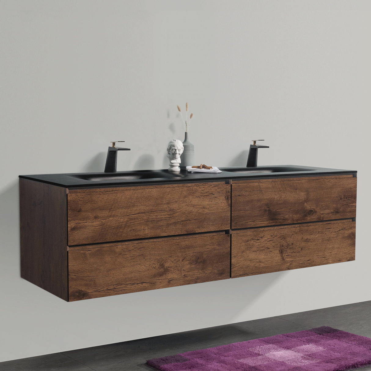 KOLO 0885 Wall Hung 84-inch Bathroom Vanity in Rose Wood Finish